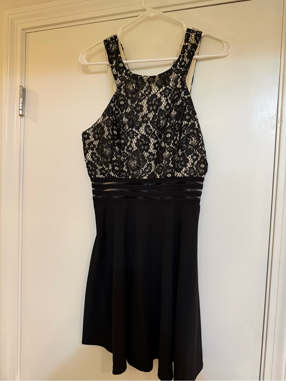 Speechless Black Lace Fit-and-Flare Mini Dress